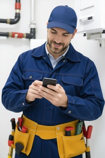 Field service technician using mobile app